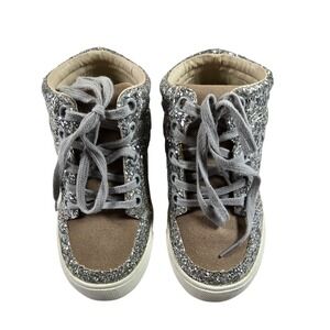 Crew Cuts Girls 10 Glitter High Top Sneakers Silver Tan